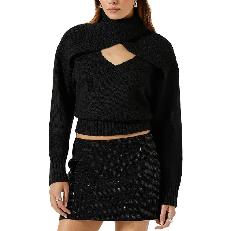 Pearson Womens Cut-Out Ribbed Crop Sweater Zippered Buttoned Snapped