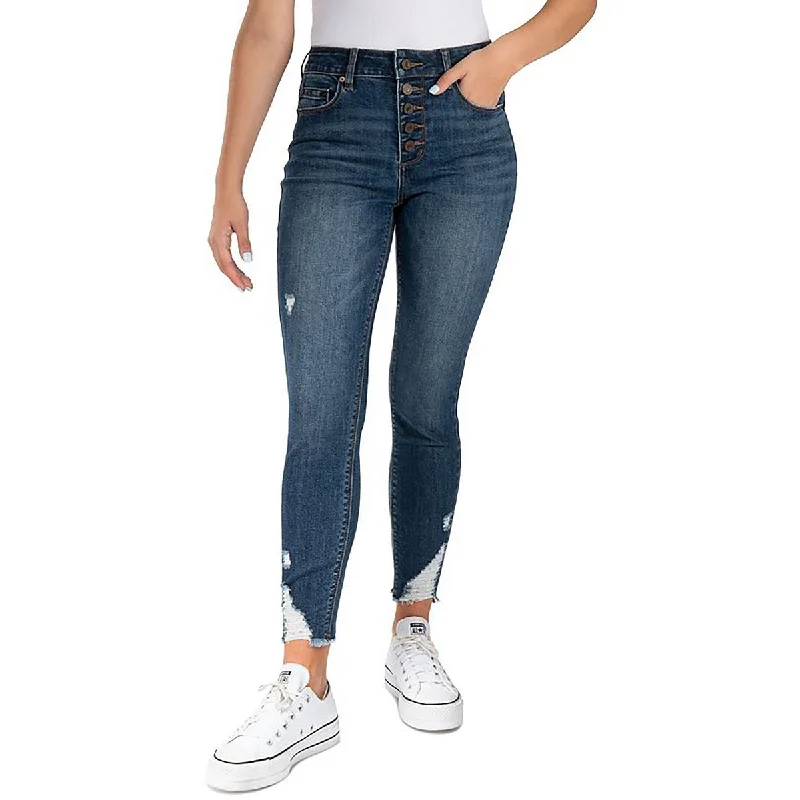 Womens High Rise Narrow Leg Cigarette Jeans Classic Button Fly Jeans