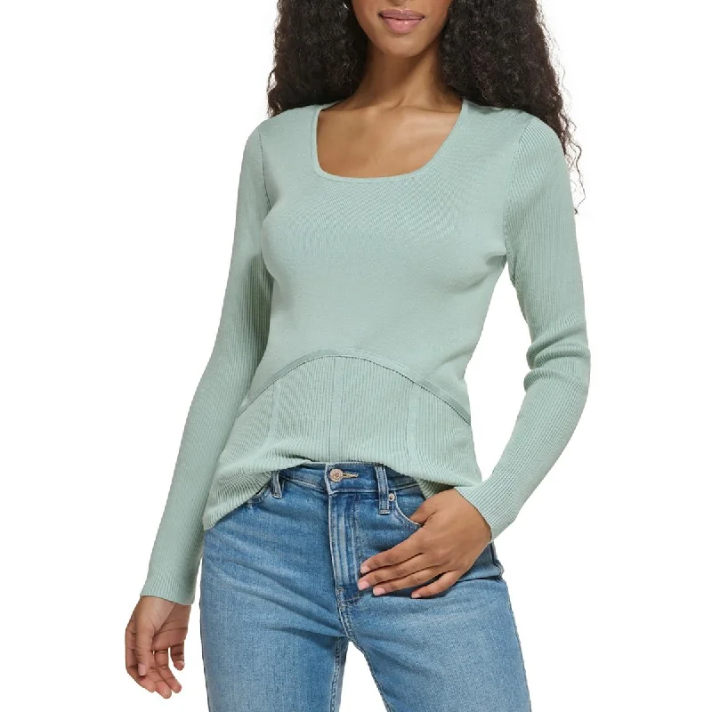 Womens Ribbed Scoop Neck Pullover Sweater Casual Formal Business