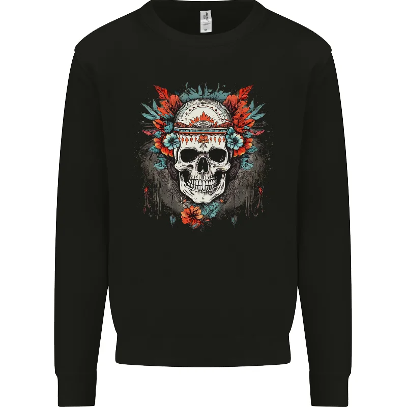 A Bohemian Style Tribal Skull Mens Sweatshirt Jumper Hoodie with Illustration Artistic Creative A Bohemian Style Tribal Skull Mens Sweatshirt Jumper Hoodie with Illustration Artistic Creative