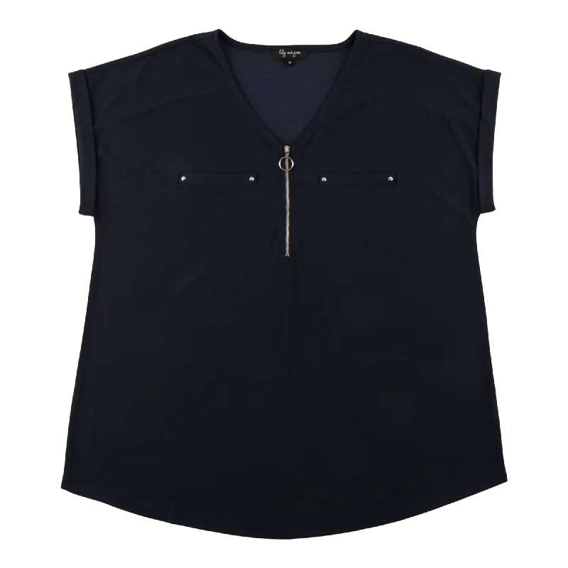 lily morgan Women's Plus V-Neck Blouse Loose Fit Blouse