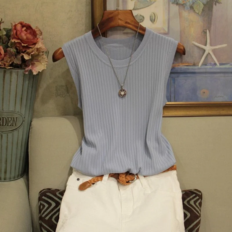 Summer Sleeveless Blouse Casual Stripe Blouse