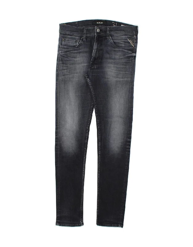 REPLAY Womens Jondrill Skinny Jeans W31 L32 Black Cotton Trendy Vintage Denim Jeans