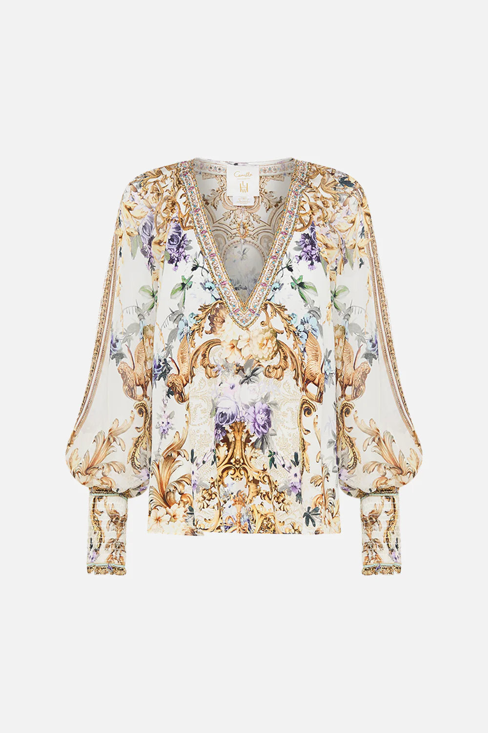 Camilla Shirred Cuff Blouse - Palazzo Play Date Romantic Lace Blouse