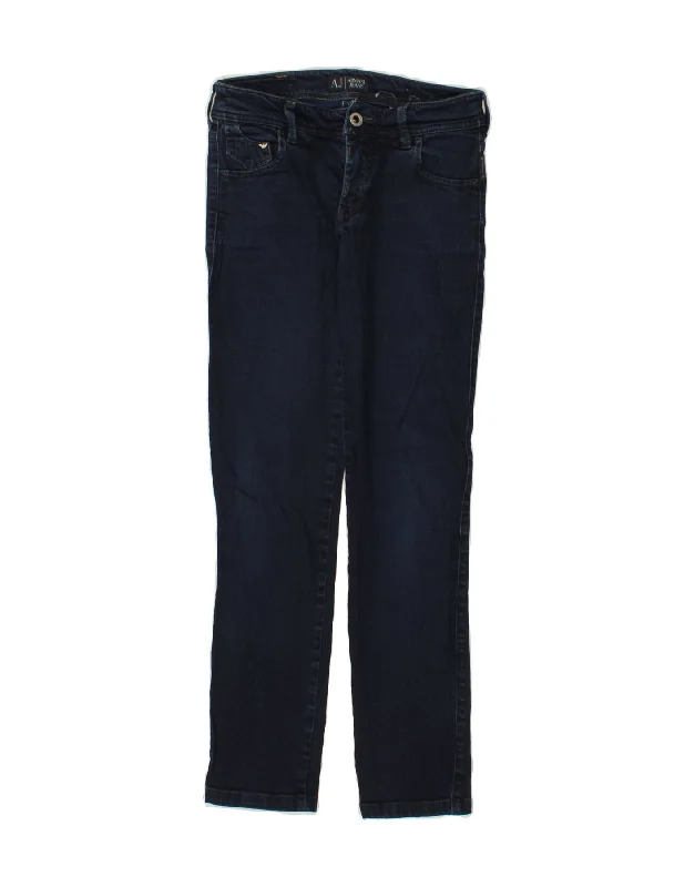 ARMANI Womens Slim Jeans W25 L27  Navy Blue Cotton Trendy Paperbag Waist Jeans
