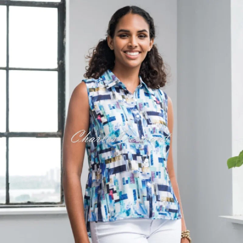 Alison Sheri Sleeveless Abstract Print Blouse - Style A41240 Gathered Detail Blouse