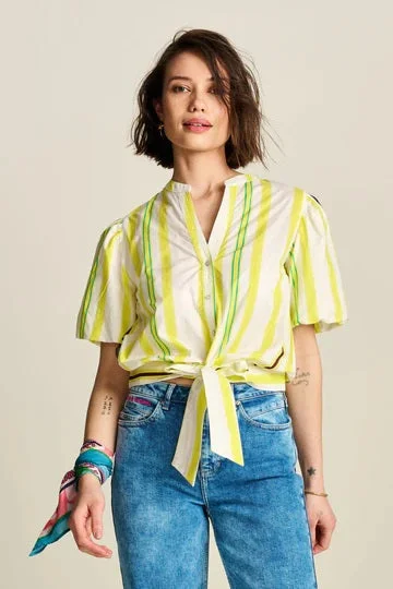 POM Striped Lemon Blouse Elegant Embroidery Blouse