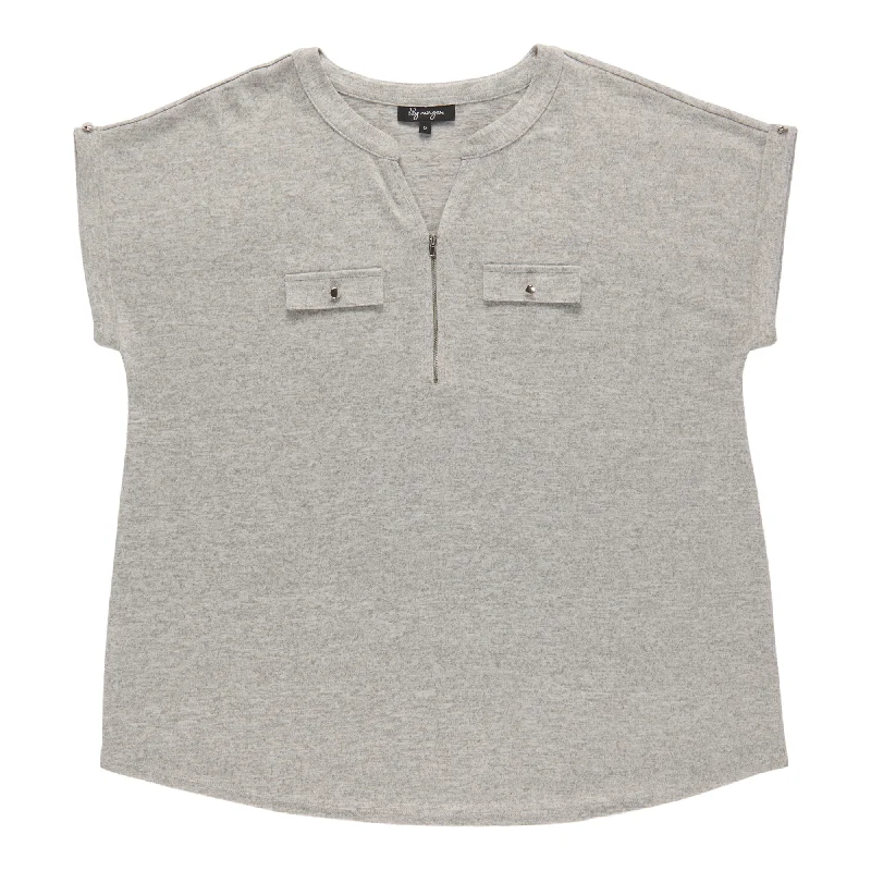 lily morgan Women's Plus V-Neck Zip Blouse Elegant Office Blouse
