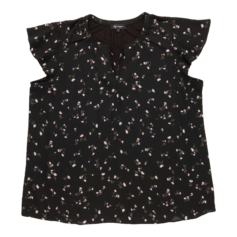 lily morgan Women's Plus V-Neck Tie-Front Blouse Asymmetric Hem Blouse