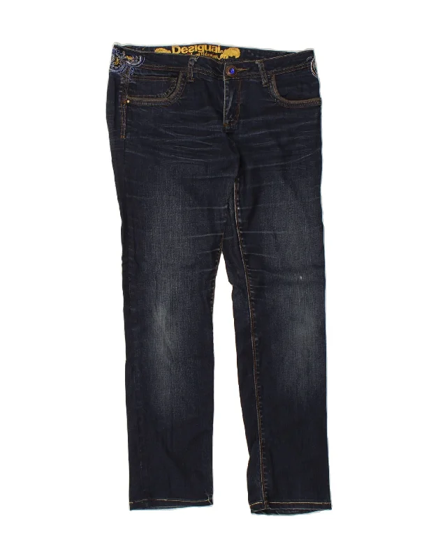 DESIGUAL Womens Slim Jeans W34 L30 Navy Blue Floral Comfortable Full-Length Denim Jeans DESIGUAL Womens Slim Jeans W34 L30 Navy Blue Floral Comfortable Full-Length Denim Jeans