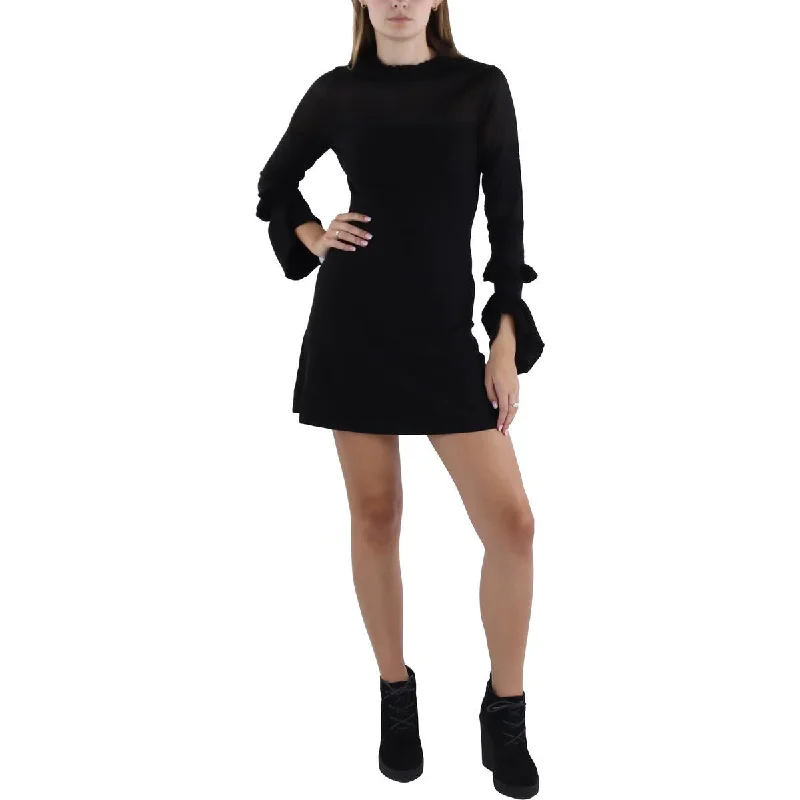 Womens Knit Above Knee Sweaterdress Solid Print Embellished
