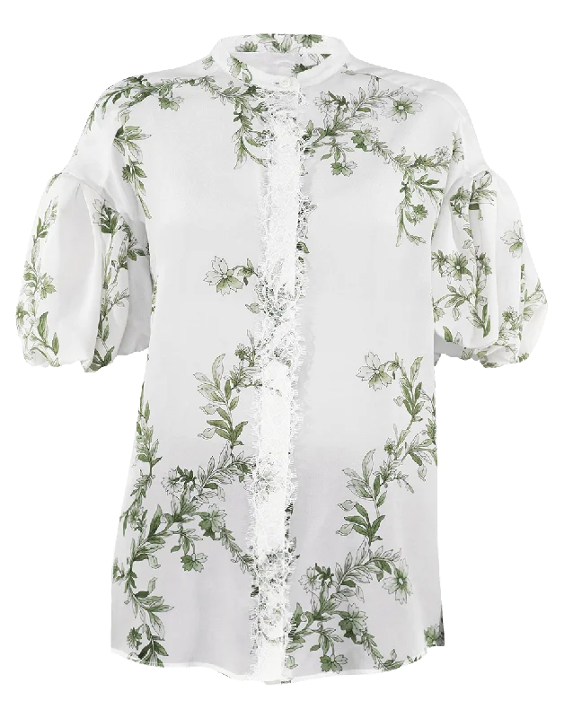 Short Sleeve Jardins A' L'italienne Print Blouse Oversized Silk Blouse