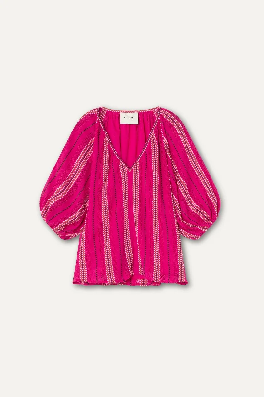 Summery Copenhagen Bella Blouse - Fuchsia Rose Sheer Sleeve Blouse