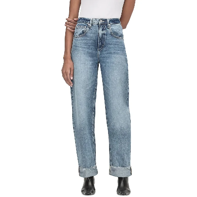 Womens High Rise Raw Hem Straight Leg Jeans Casual Straight-Leg Jeans