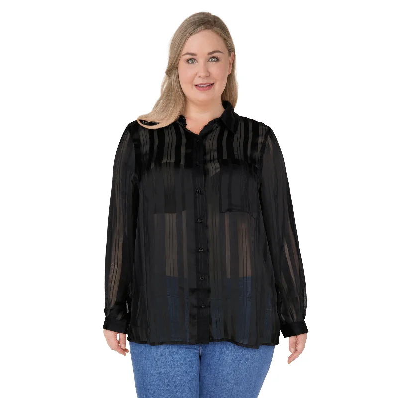 lily morgan Women's Plus Satin Stripe Blouse Relaxed Fit Blouse