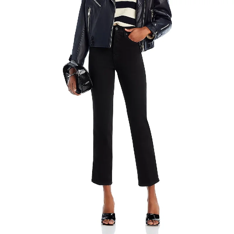 Womens High Rise Cropped Flared Jeans Stylish Slim Fit Denim