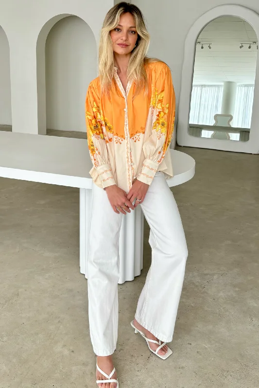 SUNDAZE BLOUSE - SUNFLOWERS Satin Long Blouse