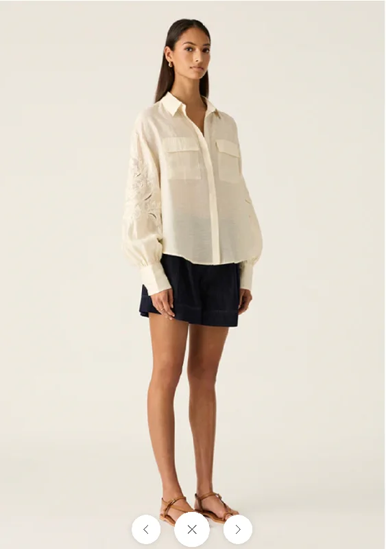 Mos The Label Marcela Embroidery Blouse - Pearl/White Stylish Wrap Blouse