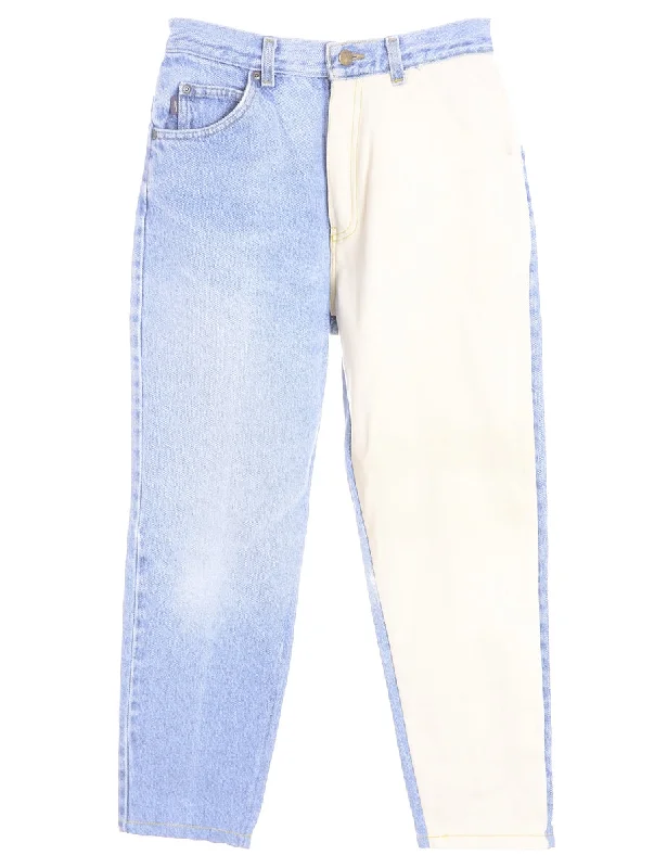 Label Tapered Colour Block Jeans Stylish High-Rise Mom Jeans