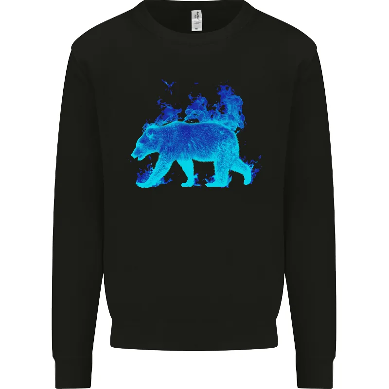 A Blue Flame Grizzly Bear Mens Sweatshirt Jumper Hoodie with High-Low Hem Asymmetrical Trendy A Blue Flame Grizzly Bear Mens Sweatshirt Jumper Hoodie with High-Low Hem Asymmetrical Trendy