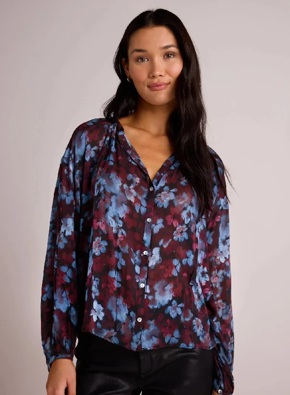 Bella Dahl Shirred Neck Blouse Satin Long Blouse