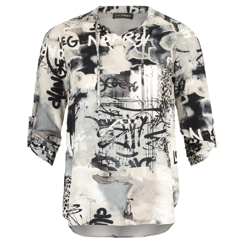 Doris Streich Graffiti Blouse - Style 267405-93 Drape Neck Blouse