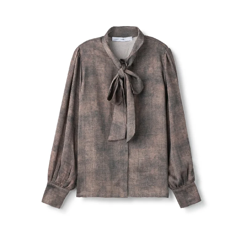 Silk Tie Blouse In: Brown/Black Loose Fit Blouse