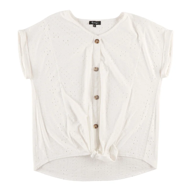 lily morgan Women's Plus V-Neck Tie-Front Blouse Lightweight Chiffon Blouse