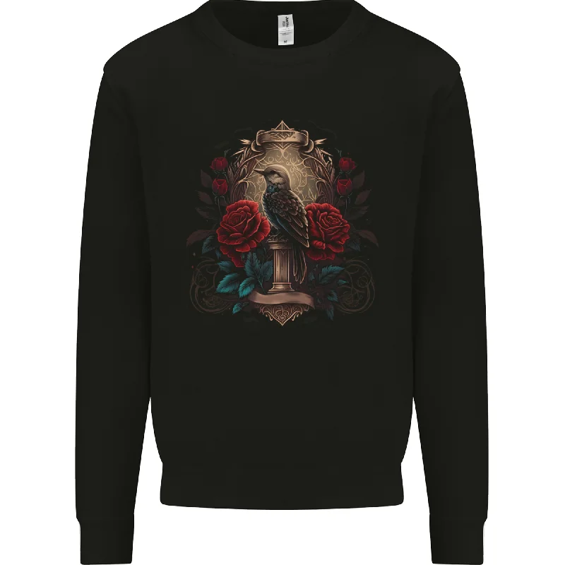A Bird With a Gothic Vase and Roses Mens Sweatshirt Jumper Hoodie with Monochrome Minimalist Simple A Bird With a Gothic Vase and Roses Mens Sweatshirt Jumper Hoodie with Monochrome Minimalist Simple