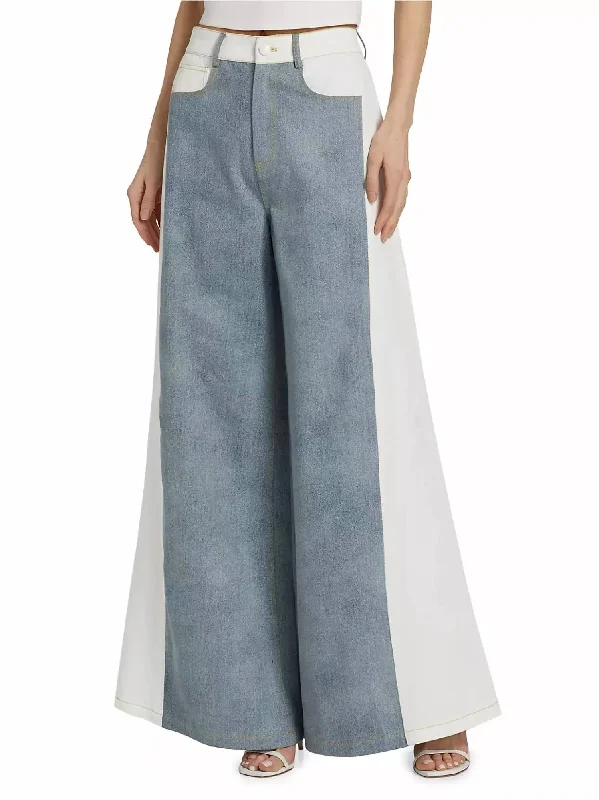 Perrie Colorblocked Flared Jeans In White Blue Denim Elegant Dark-Wash Bootcut Jeans Perrie Colorblocked Flared Jeans In White Blue Denim Elegant Dark-Wash Bootcut Jeans