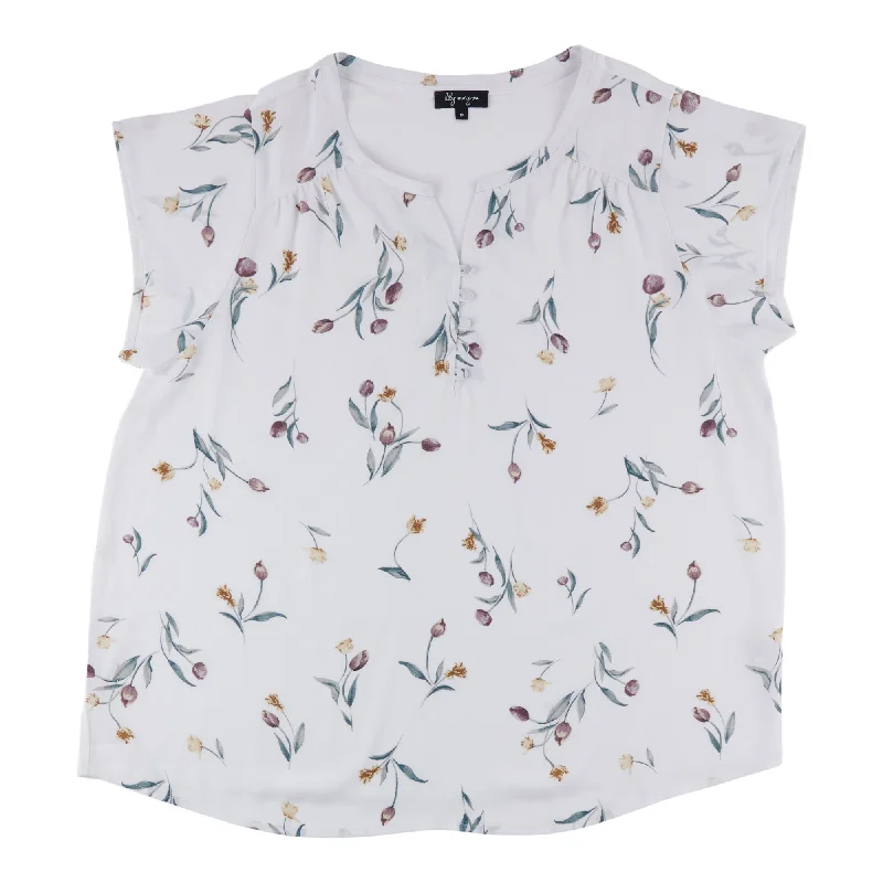 lily morgan Women's Plus V-Neck Blouse Casual Button Blouse