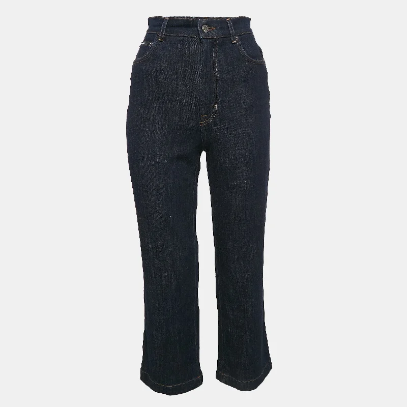 Dolce & Gabbana Dark Blue Denim Wide Leg Jean Trendy Low-Rise Slim Jeans