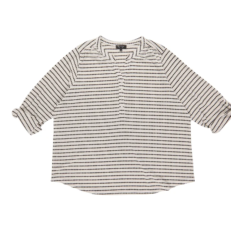 lily morgan Women's Plus Striped V-Neck Blouse Chic Ruffle Blouse