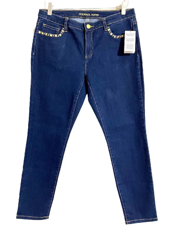 Women's Studded Skinny Jeans In Blue Trendy Cut-Off Denim Shorts