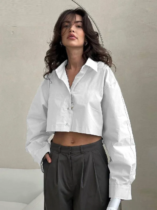 Ashore Shop Short Boxy White Woman Blouse 2023 Elegant Trendy Lightweight Chiffon Blouse
