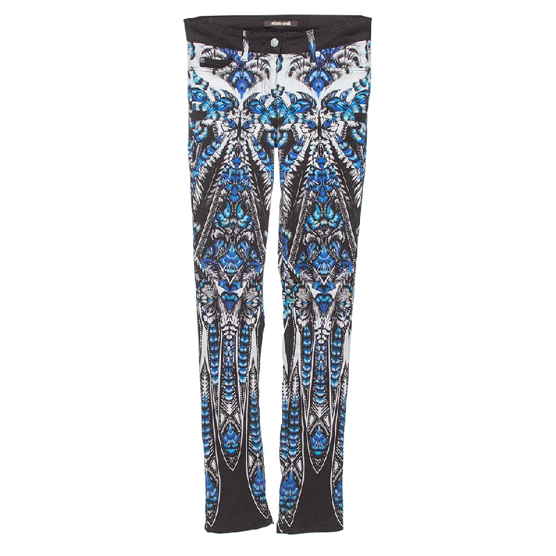 Roberto Cavalli Blue Cotton Printed Flared Bottom Jean Comfortable Jogger Style Jeans Roberto Cavalli Blue Cotton Printed Flared Bottom Jean Comfortable Jogger Style Jeans