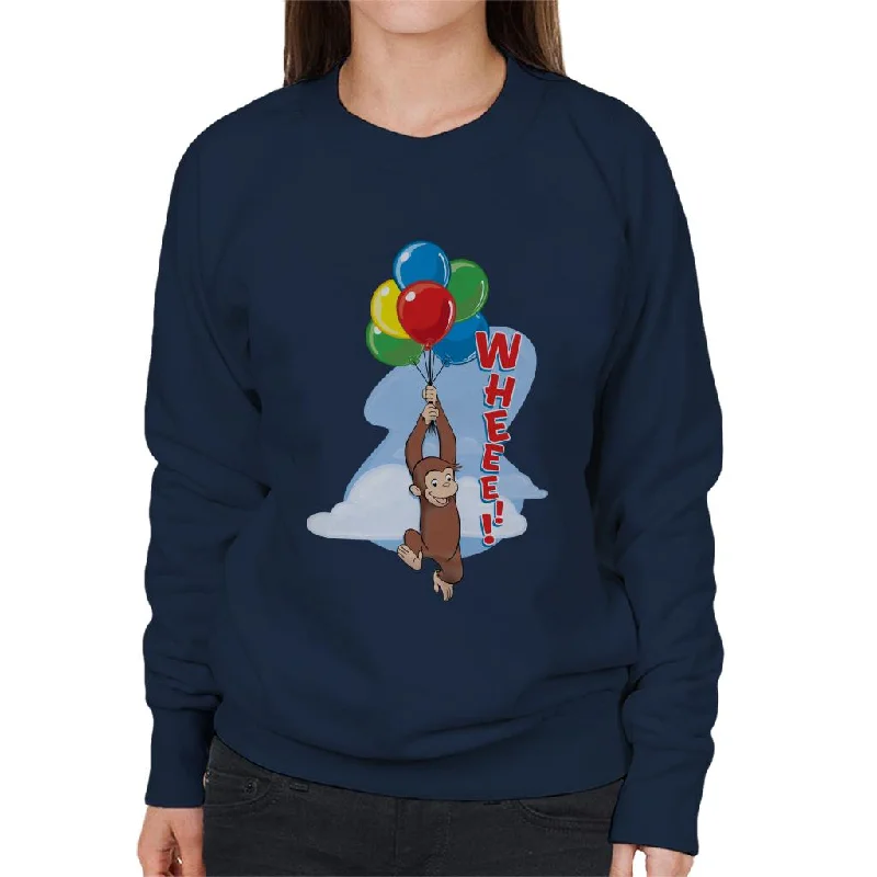 Curious George Floating On Balloons Women's Sweatshirt Hoodie with Mock Neck Collared Structured Curious George Floating On Balloons Women's Sweatshirt Hoodie with Mock Neck Collared Structured