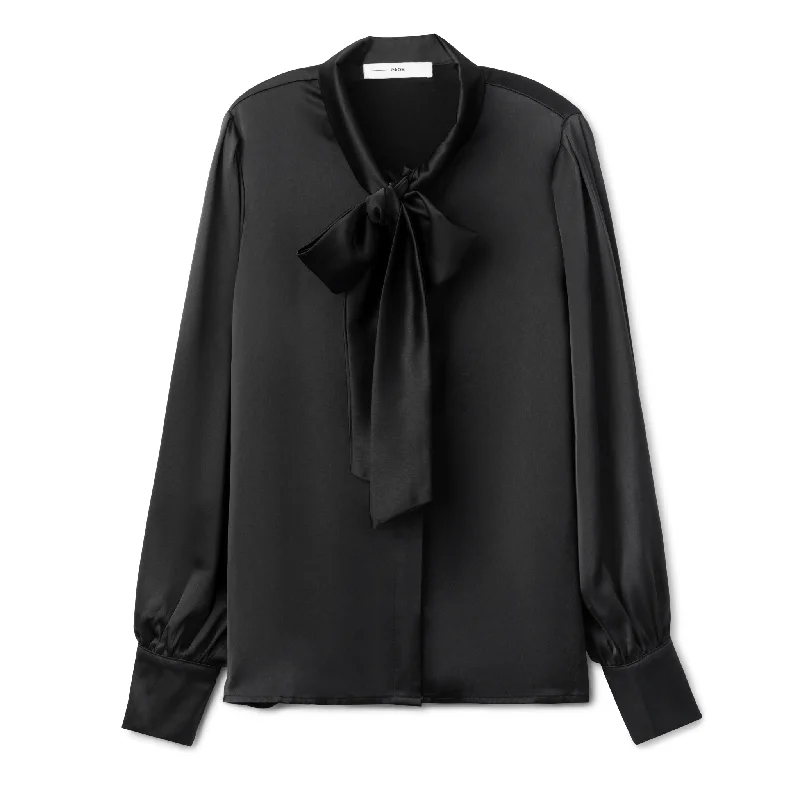 Silk Tie Blouse IN: Black Office-Ready Blouse
