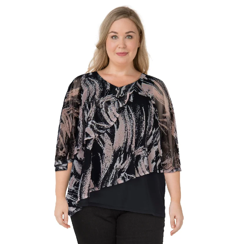 lily morgan Women's Plus Round Neck Two-Fer Blouse Mandarin Collar Blouse