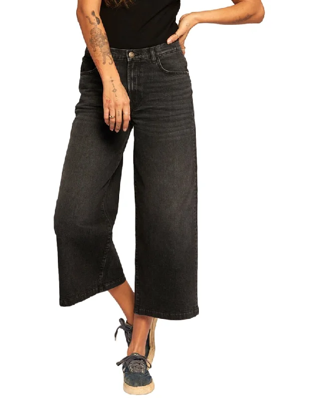 Current/Elliott The Dusty Black Out Crop Wide Leg Jean Comfortable Low-Rise Jeans