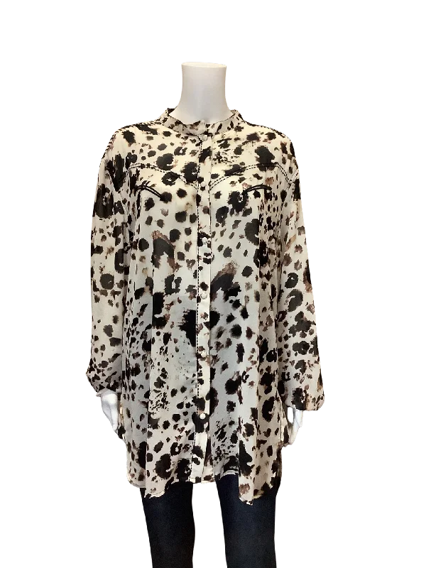 Double D Ranch Women's Top Sheer Animal Print Blouse Size: 1X Loose Oversized Blouse