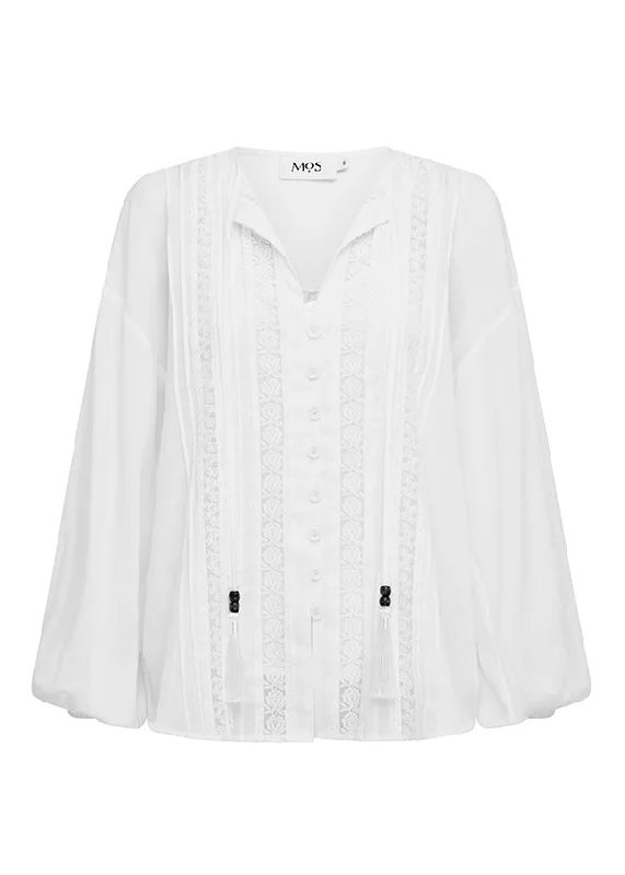 Mos The Label Ivy Blouse- White Silky Draped Blouse