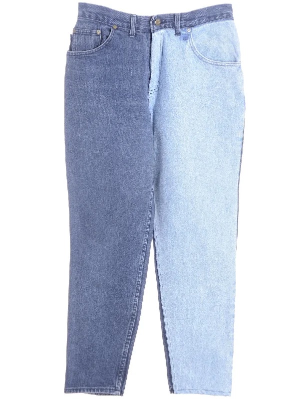 Label Tapered Colour Block Jeans Trendy Wide-Legged High-Waist Jeans