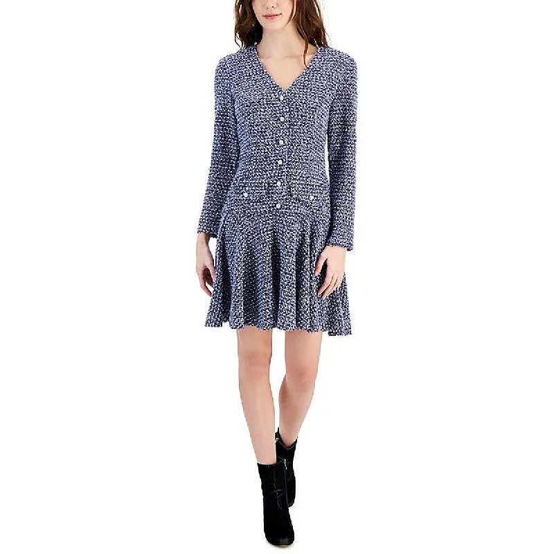 Womens Knit Above Knee Sweaterdress Polka Dot Checkered Tartan