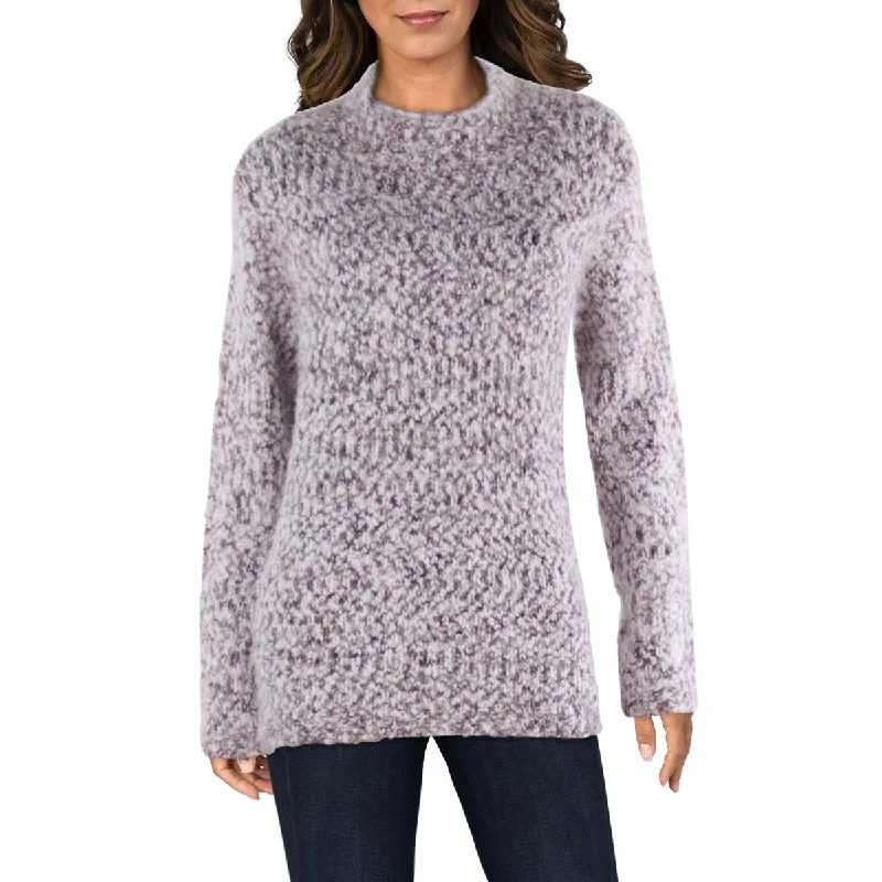 Womens Marled Mock Neck Pullover Sweater Satin Blend Silk Blend Wool Blend