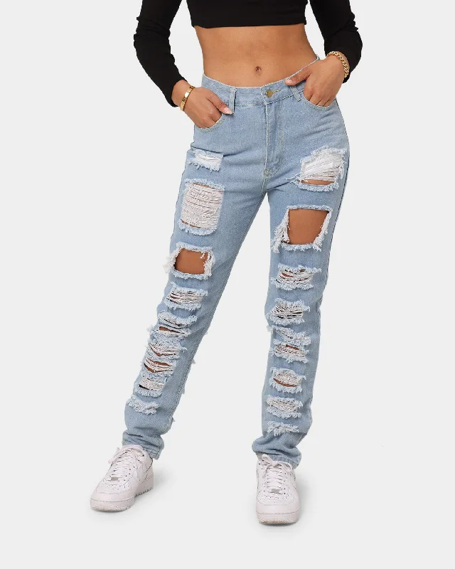 XXIII Women's Wish Ripped Denim Jean Light Blue Comfortable Dark Wash Jeans