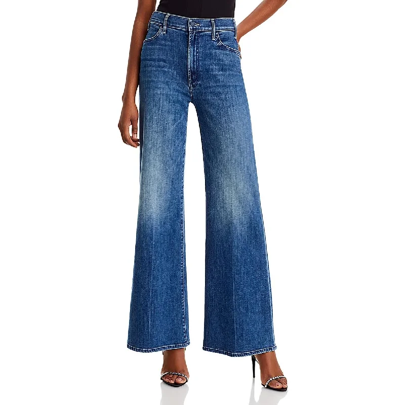 Womens High Rise Stretch Wide Leg Jeans Casual Distressed Skinny Jeans
