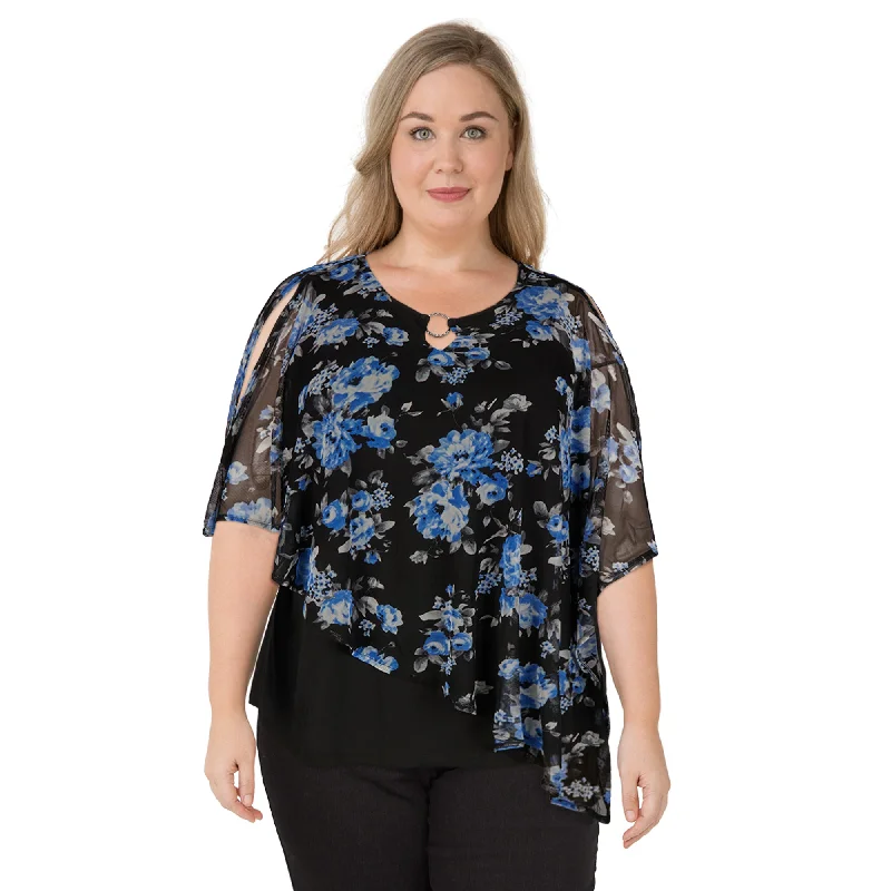 lily morgan Women's Plus Urban Chic Mesh Lined Blouse Feminine Tie Blouse