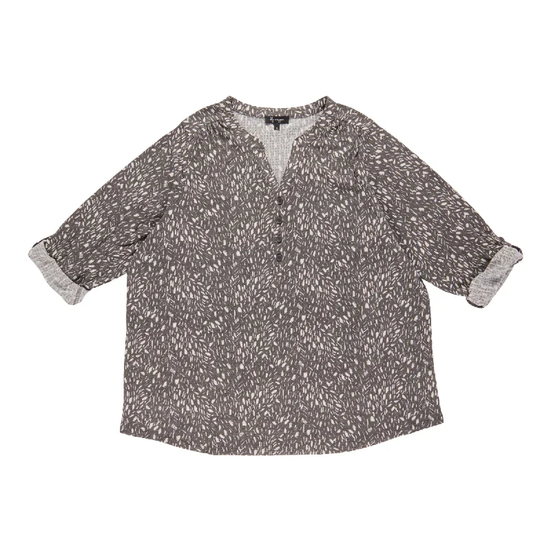 lily morgan Women's Plus Printed V-Neck Button Blouse Mandarin Collar Blouse