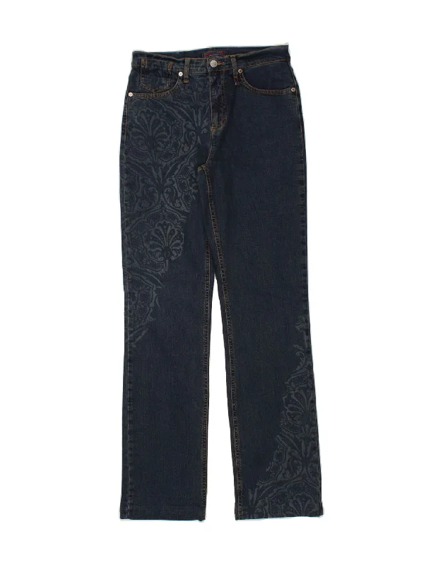 VINTAGE Womens Straight Jeans IT 40 Small W26 L31  Blue Floral Fashionable Mom Jeans